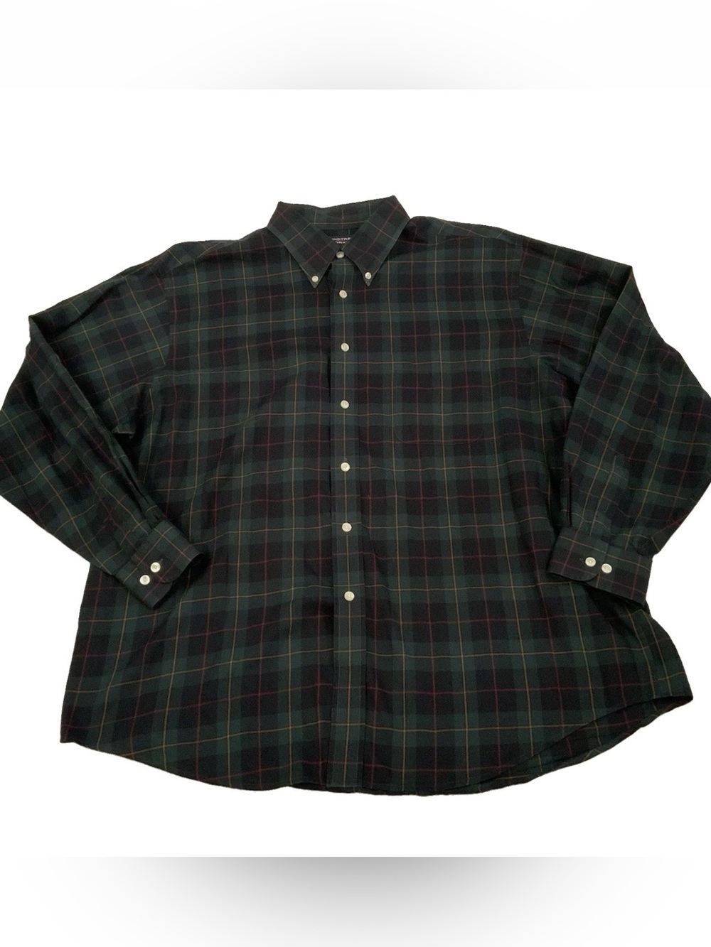 Roundtree & Yorke Shirt Mens XL Button Down Navy Green Plaid 100% Cotton Check